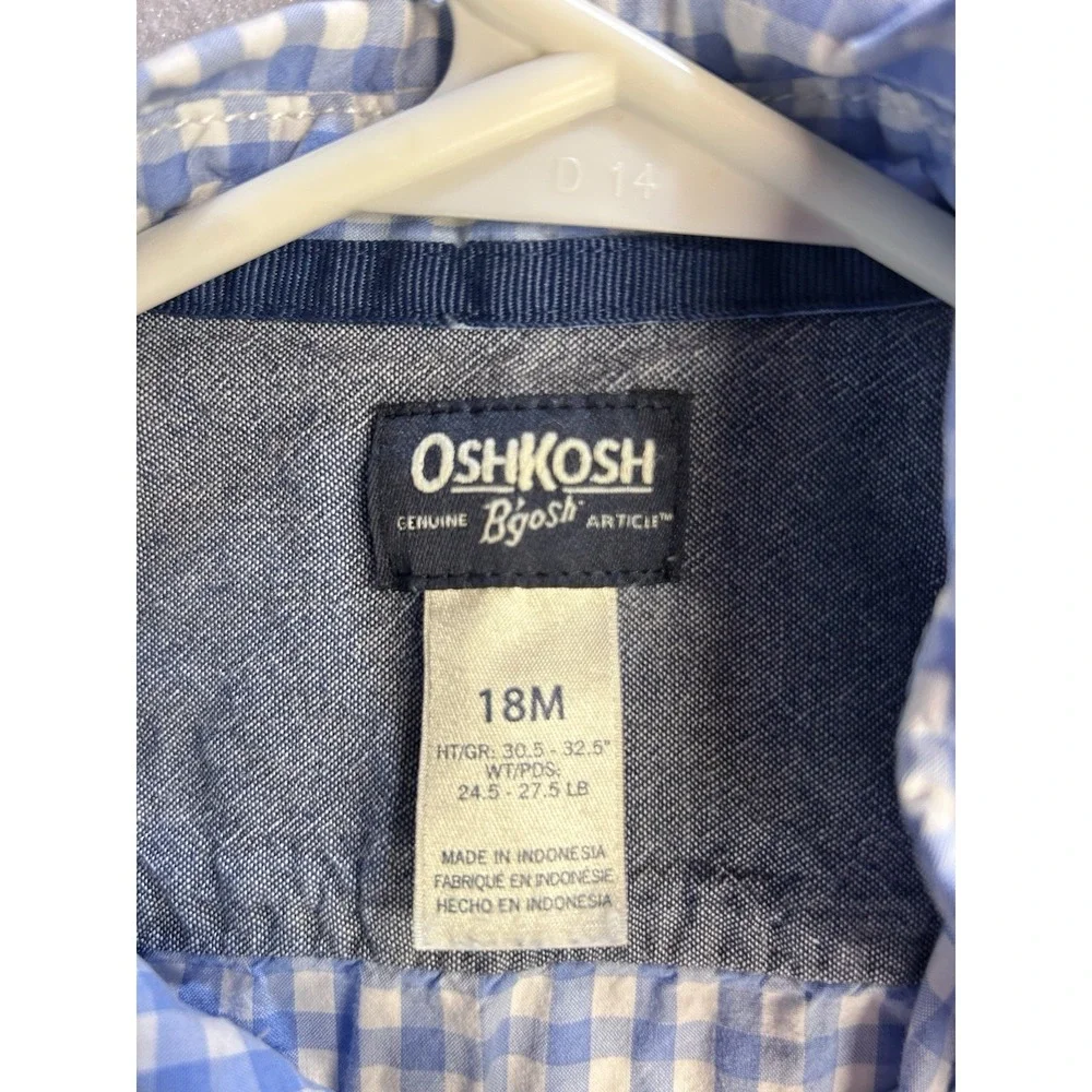 OshKosh B'gosh Blue/White Gingham Collared Long Sleeve Button Bodysuit 18M‎